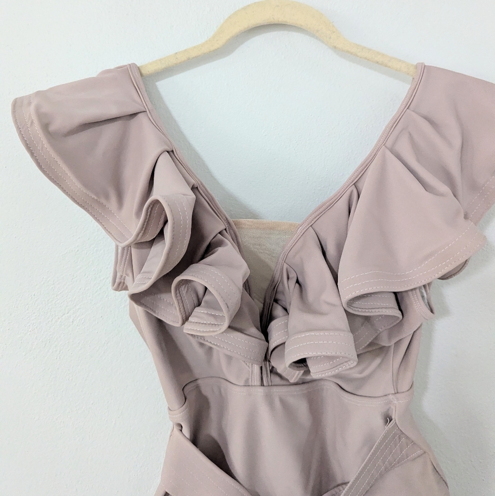 Ruffle V-Neck One-Piece Swimsuit in Dusty Mauve - Picture 2 of 12